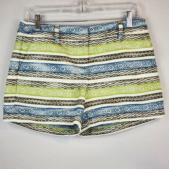 Ann Taylor Loft Shorts Womens Size 4 Blue Green Aztec Mid Rise Mom Core - Picture 2 of 5